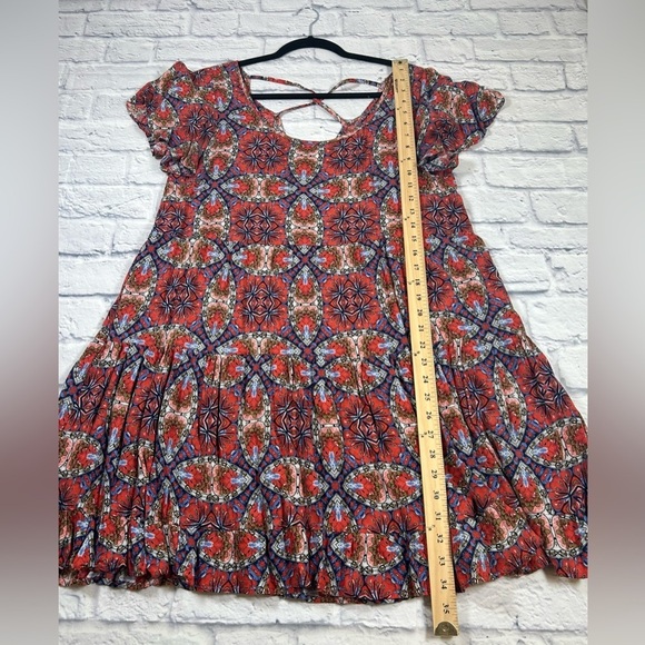 Balletcore JODIFL Red/Blue Patterned Mini Dress w/ Criss Cross Back. Size Large - Picture 9 of 9